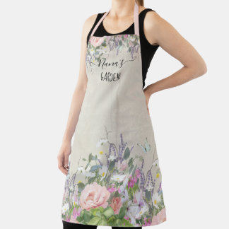 Nanas Garden Painted Floral Blush Purple Butterfly Apron