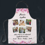 Nana's Kitchen Flower With Custom 6 Photos & Names Apron<br><div class="desc">In Grandma's Kitchen, children and grandchildren gather around to create cherished memories, learning essential life skills and enjoying the warmth of family bonding. A personalised Apron with their names & Photos on it serves as a symbol of these precious moments and a reminder of the love shared while preparing and...</div>