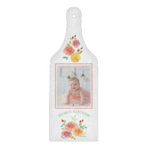 Nana's Kitchen Watercolor Roses Photo Cutting Board