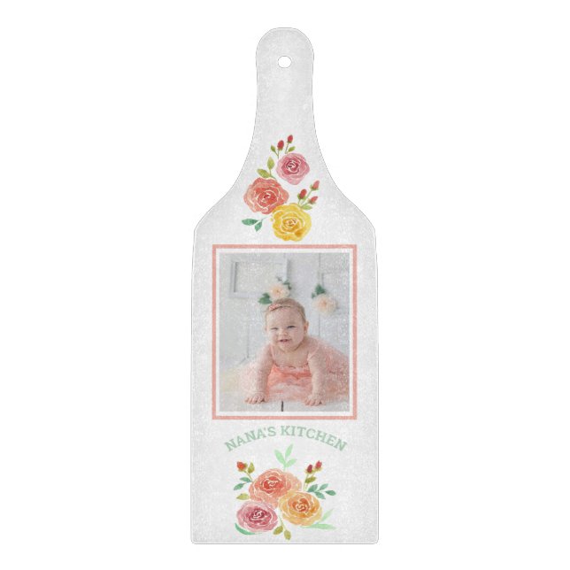 Nana's Kitchen Watercolor Roses Photo Cutting Board (Front)