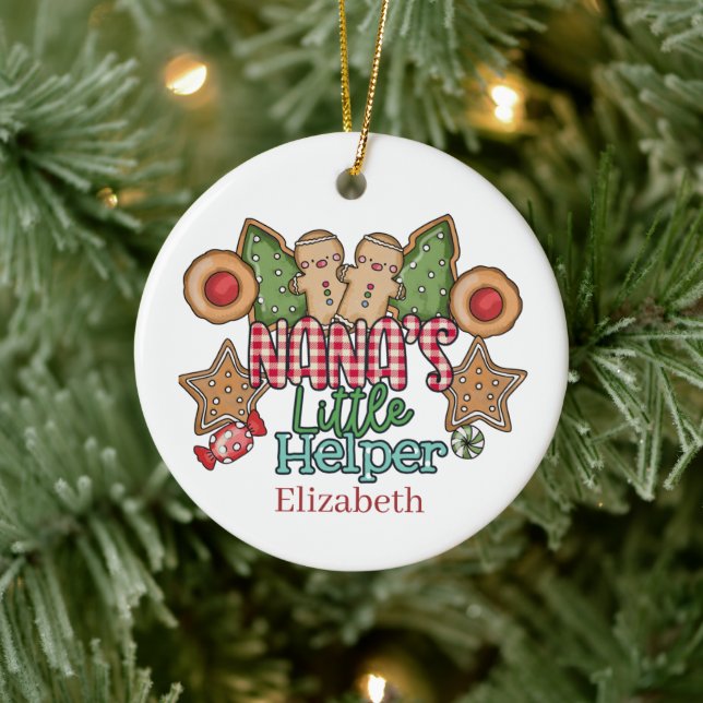 Nana's little helper add name message  ceramic ornament (Tree)