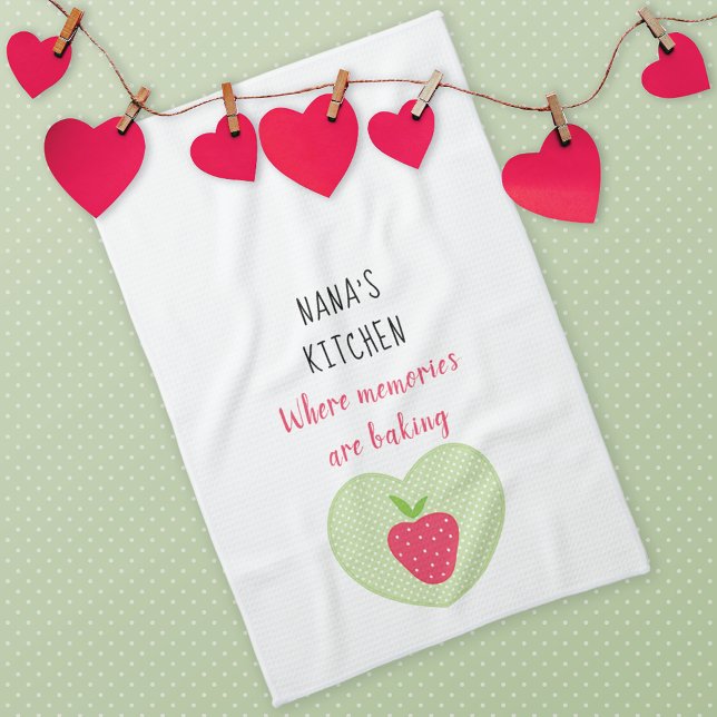 Nana's Strawberry Heart Memories Tea Towel (Creator Uploaded)