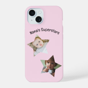 Nana's Superstars Personalised Two Photo Text iPhone 15 Case
