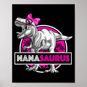 Nanasaurus T-rex Matching Funny Grandma Saurus Din Poster