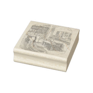 Nanayanaji an illustration of a woman sitting i rubber stamp