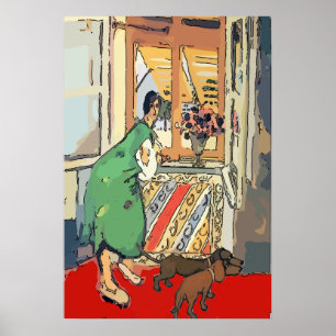 Nancy at Window  with dogs Poster