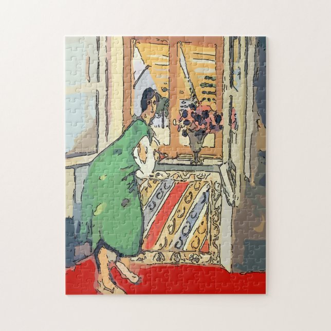 Nancy at window with flowers jigsaw puzzle (Vertical)