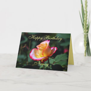 Nancy Happy Birthday Red, Yellow and White Rose Card
