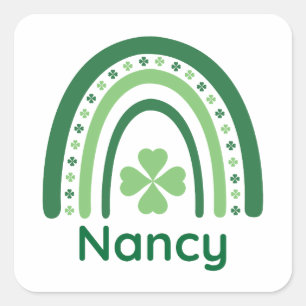 Nancy Name Clover Boho Rainbow Square Sticker