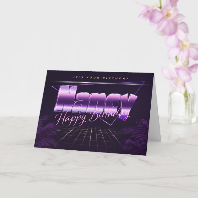 Nancy Name First Name pura retro Map Birthday Card (Orchid)