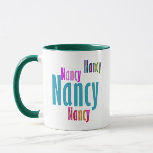 "Nancy" Name, Fun and Colourful Pink Blue Letterin Mug