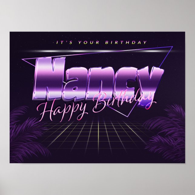 Nancy Name Vorname lila retro Poster Geburtstag (Front)