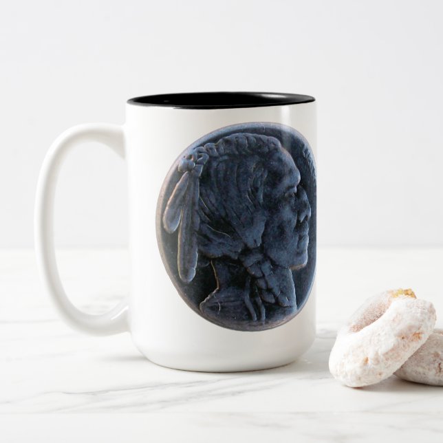 Nancy's Antique Buttons Two-Tone Coffee Mug (With Donut)