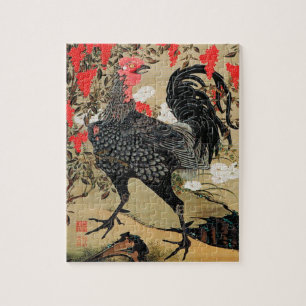 Nandina and Rooster Illustration by Ito Jakuchu Jigsaw Puzzle