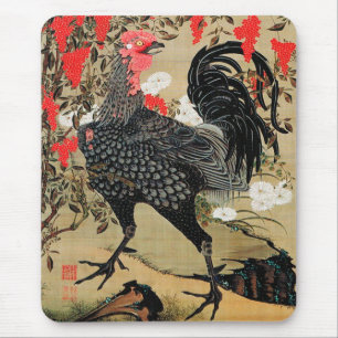 Nandina and Rooster Illustration by Ito Jakuchu Mouse Pad