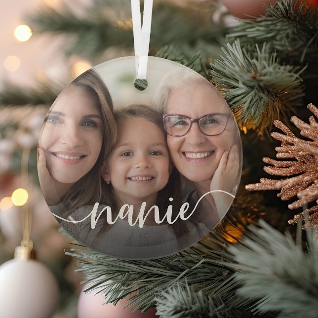 Nanie Grandma Script Overlay Glass Tree Decoration (Creator Uploaded)