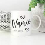 Nanie Year Established Grandma Coffee Mug<br><div class="desc">Create a sweet keepsake for grandma with this simple design that features "Nanie" in hand sketched script lettering accented with hearts. Personalise with the year she became a grandmother for a cute Mother's Day or pregnancy announcement gift.</div>