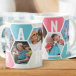 Nanna 5 Photo Editable 5 Letter Honeycomb Coffee Mug<br><div class="desc">Honeycomb coffee mug, personalised with 5 of your favourite photos and printed with a 5 letter name, such as NANNA. The design features a honeycomb photo collage in a pretty colour palette of summer blue pink and alabaster. If you want to change the colours, click "customise further" and click each...</div>