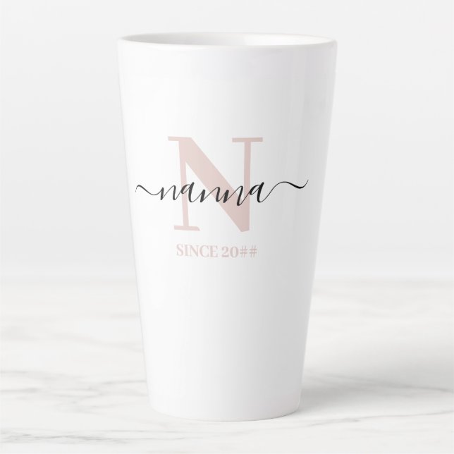 Nanna Elegant Script Monogram Blush Pink Latte Mug (Front)