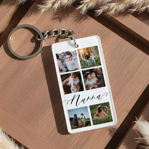 Nanna Script Grandchildren Photo Grid Collage Key Ring