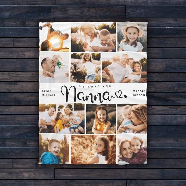 Nanna We Love you Hearts Modern Photo Collage Fleece Blanket (Creator Uploaded)