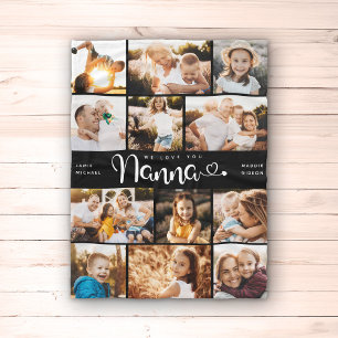 Nanna We Love you Hearts Modern Photo Collage Fleece Blanket
