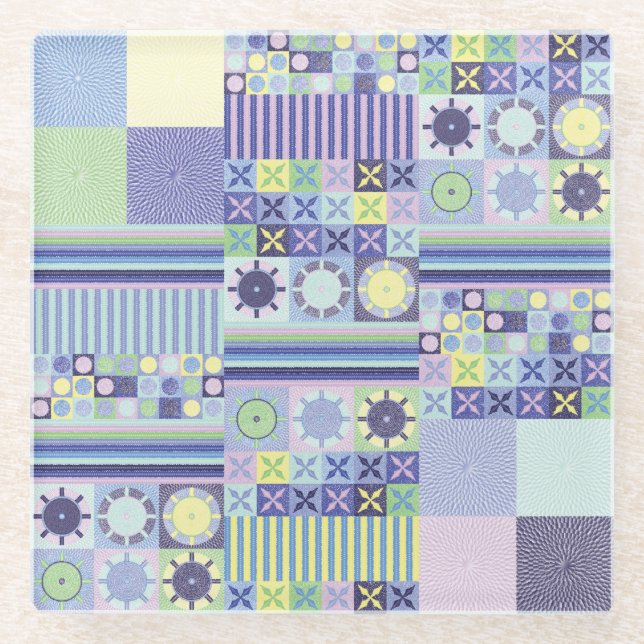 Nanna's Pretty Faux Knit Crochet Blanket Pattern Glass Coaster (Front)