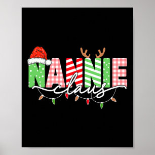 Nannie Claus Christmas Lights Santa Hat Family Mat Poster