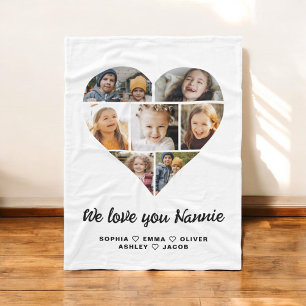 Nannie We Love you Hearts Modern Photo Collage Fleece Blanket
