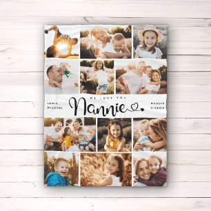 Nannie We Love you Hearts Modern Photo Collage Fleece Blanket