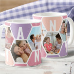 Nanny 5 Photo Editable 5 Letter Honeycomb Coffee Mug<br><div class="desc">Honeycomb coffee mug, personalised with 5 of your favourite photos and printed with a 5 letter name, such as NANNY. The design features a honeycomb photo collage in a summer sorbet colour palette of lilac pink and peach. If you want to change the colours, click "customise further" and click each...</div>