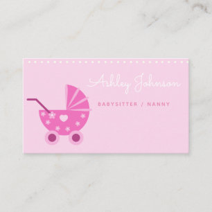 Nanny Babysitter Simple Cute Pink Stroller Newborn Business Card