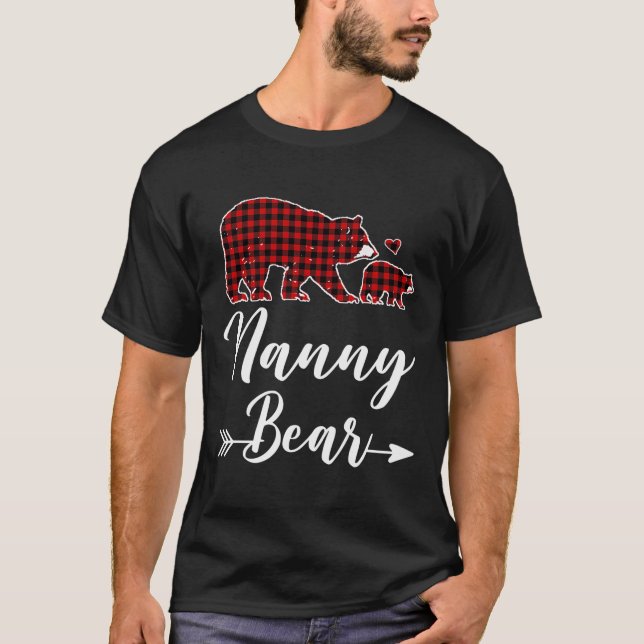 Nanny Bear Christmas Pajama Red Plaid Matching Fam T-Shirt (Front)