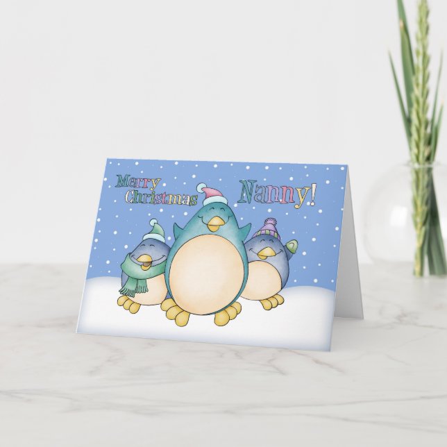 Nanny Christmas Card With Penguins (Front)