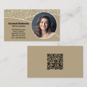 Nanny Custom Photo Faux Gold Glitter QR Code Business Card