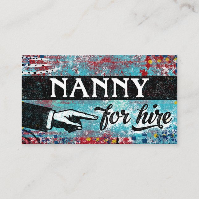 Nanny For Hire Business Cards - Blue Red (Front)