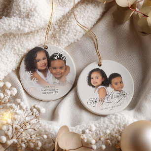 Nanny & Grandad 2 Photo Grandchildren Christmas Ceramic Ornament