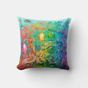 Nanny Octopus and Aqua Babies Throw Pillow