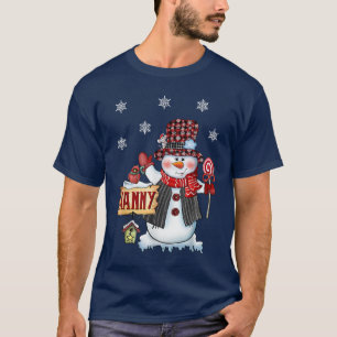 Nanny Snowman Christmas Candy Cane Red Plaid Santa T-Shirt