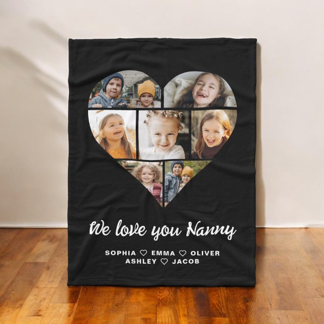 Nanny We Love you Hearts Modern Photo Collage Fleece Blanket (Creator Uploaded)