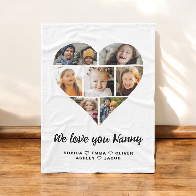 Nanny We Love you Hearts Modern Photo Collage Fleece Blanket (Creator Uploaded)