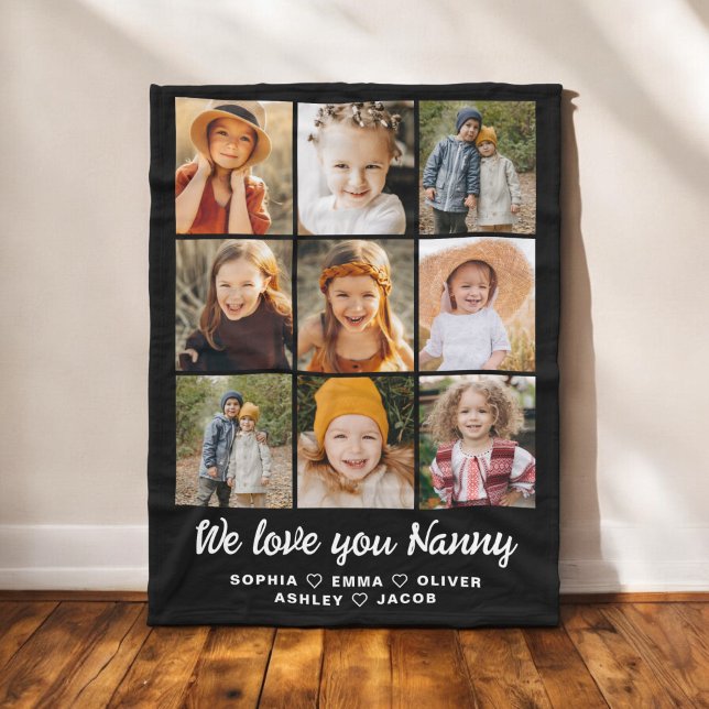 Nanny We Love you Hearts Modern Photo Collage Fleece Blanket (Creator Uploaded)