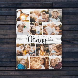 Nanny We Love you Hearts Modern Photo Collage Fleece Blanket