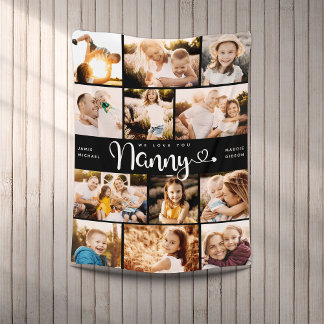 Nanny We Love you Hearts Modern Photo Collage Fleece Blanket