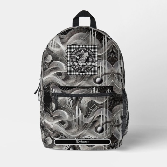 Nanometer Chip Plaid Geometric Taiwan Monogram Printed Backpack (Front)