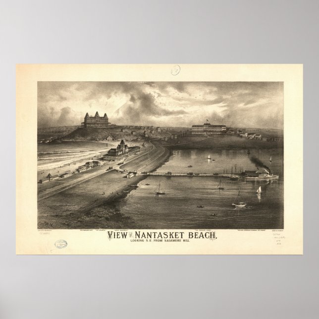 Nantasket Beach Mass. 1885 Antique Panoramic Map Poster (Front)