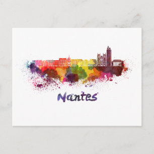 Nantes skyline in watercolor postcard