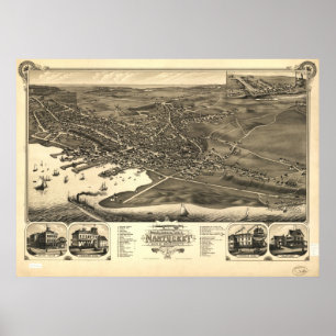 Nantucket Beach Mass. 1881 Antique Panoramic Map Poster