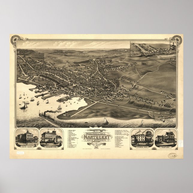 Nantucket Beach Mass. 1881 Antique Panoramic Map Poster (Front)