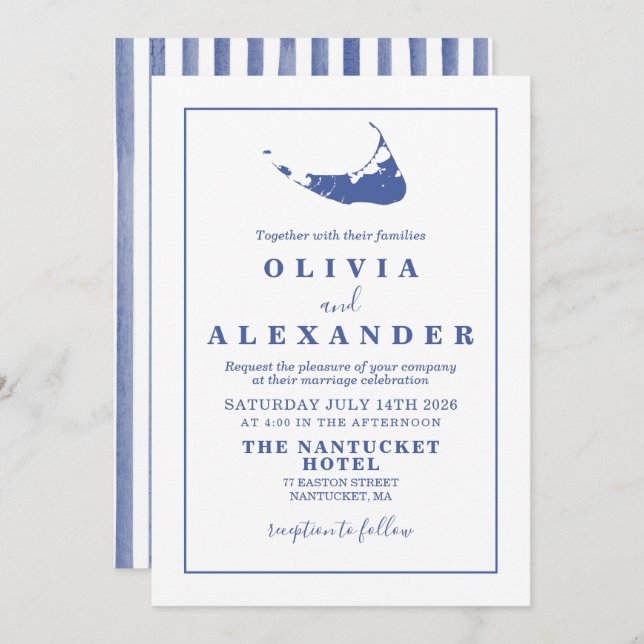 Nantucket blue wedding Invitation (Front/Back)